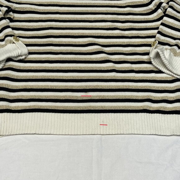 Karen Scott Wide Stripe Knit Sweater Boat Neck XL 3/4 Sleeve Metallic Gold - Picture 12 of 12